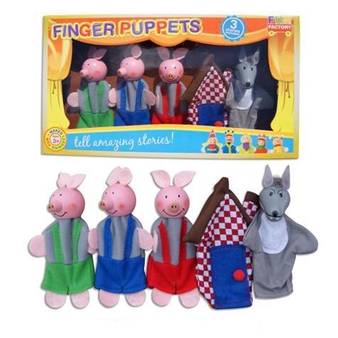 4 Pcs/set Three Little Pigs Finger Puppets Wooden Headed Baby Educational Toy BH 